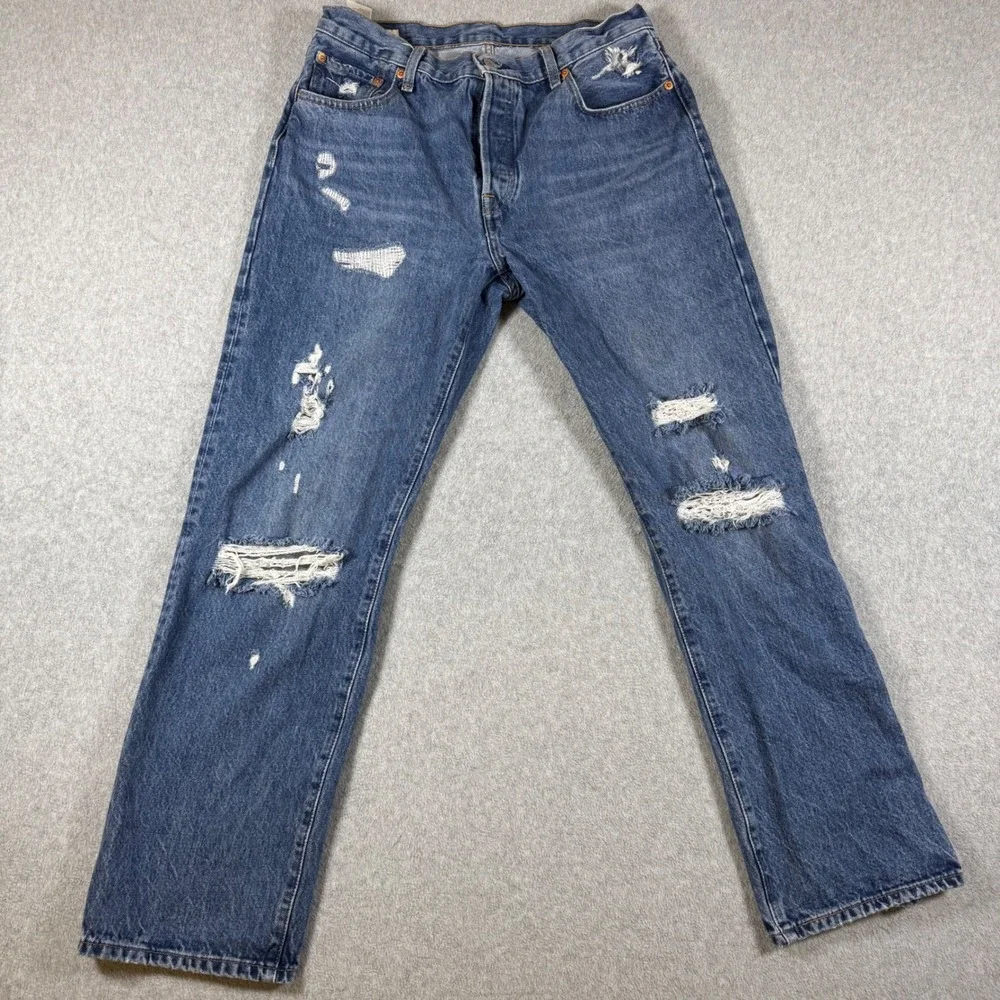 Y2K Levi's Jeans Mens Blue 501 Original Fit Distressed Straight Leg Denim 29x30